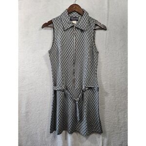 Uncivilized Vintage Y2k Mini Dress Size Medium Blue Brown Belted Shift Zip Up